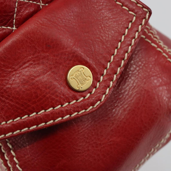 CELINE Hand Bag Leather Red Gold Auth ep14985