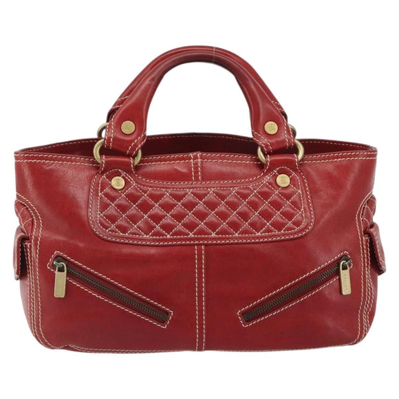CELINE Hand Bag Leather Red Gold Auth ep14985