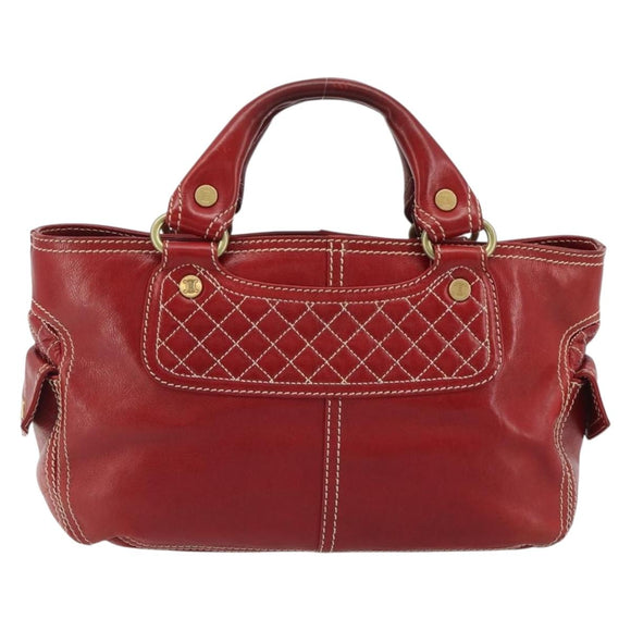 CELINE Hand Bag Leather Red Gold Auth ep14985
