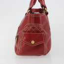 CELINE Hand Bag Leather Red Gold Auth ep14985-4