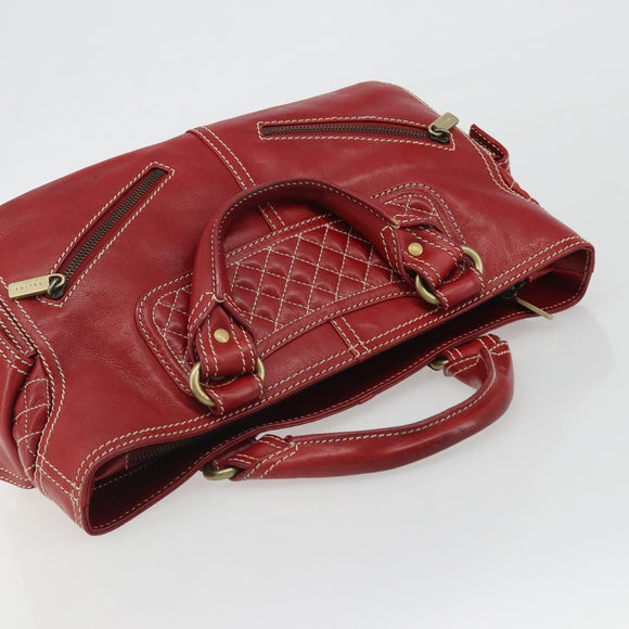CELINE Hand Bag Leather Red Gold Auth ep14985