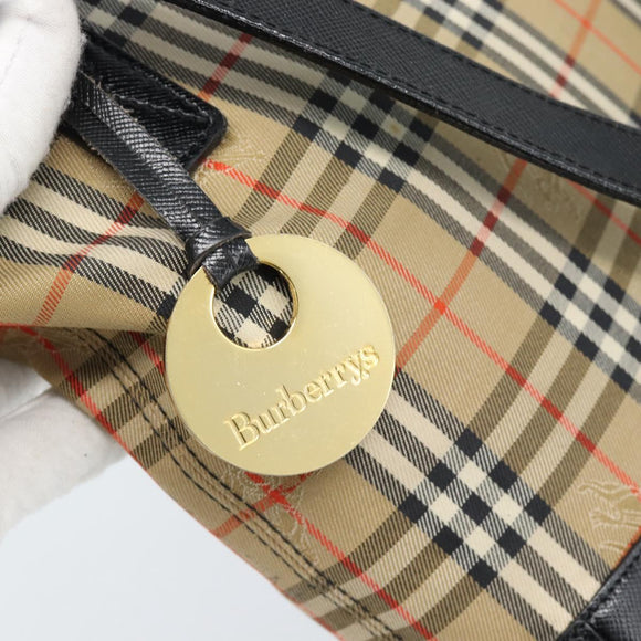 Burberrys Nova Check Hand Bag Canvas Beige Gold Auth ep14987