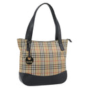 Burberrys Nova Check Hand Bag Canvas Beige Gold Auth ep14987-1