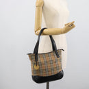 Burberrys Nova Check Hand Bag Canvas Beige Gold Auth ep14987-24