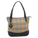 Burberrys Nova Check Hand Bag Canvas Beige Gold Auth ep14987-13