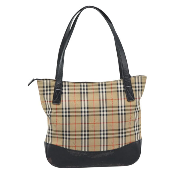 Burberrys Nova Check Hand Bag Canvas Beige Gold Auth ep14987