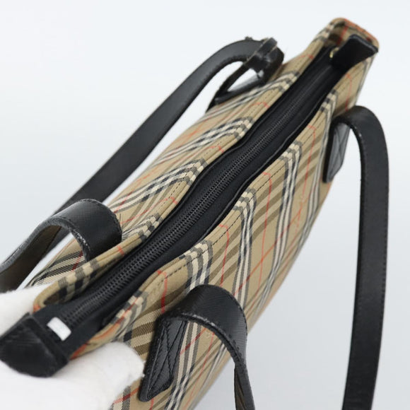 Burberrys Nova Check Hand Bag Canvas Beige Gold Auth ep14987