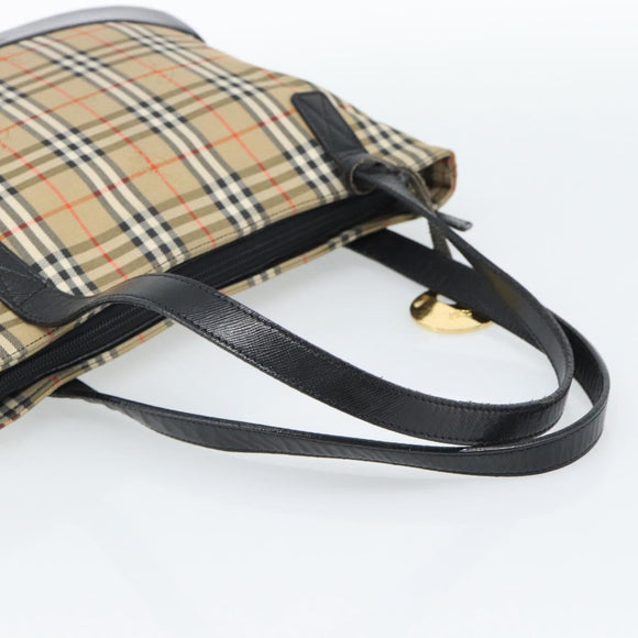 Burberrys Nova Check Hand Bag Canvas Beige Gold Auth ep14987