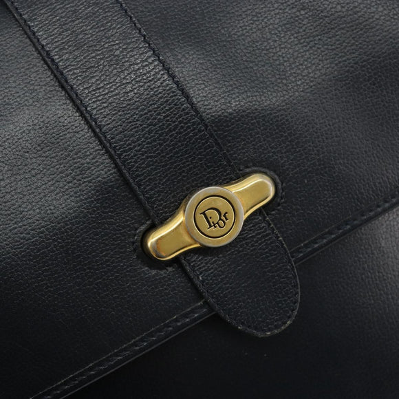 Christian Dior Shoulder Bag Leather Navy Gold Auth ep14988
