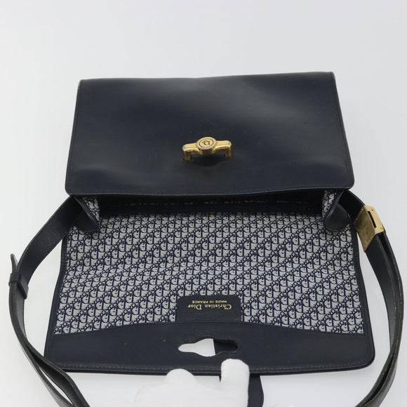 Christian Dior Shoulder Bag Leather Navy Gold Auth ep14988