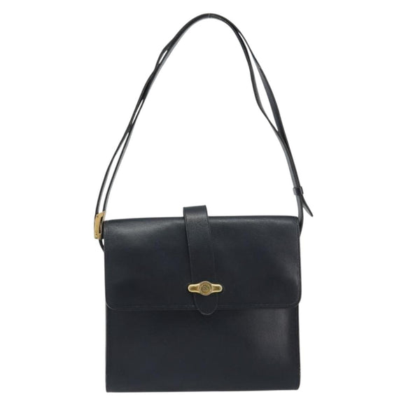 Christian Dior Shoulder Bag Leather Navy Gold Auth ep14988