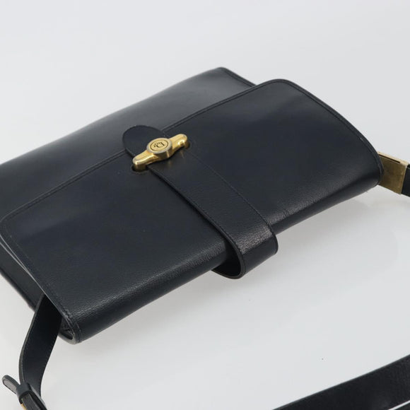 Christian Dior Shoulder Bag Leather Navy Gold Auth ep14988