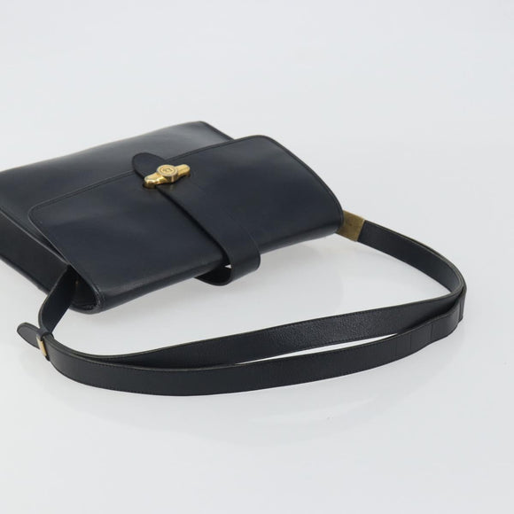 Christian Dior Shoulder Bag Leather Navy Gold Auth ep14988