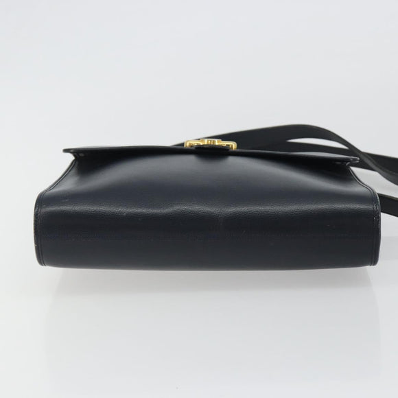 Christian Dior Shoulder Bag Leather Navy Gold Auth ep14988