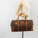 CELINE Macadam Canvas Boston Bag PVC Leather Brown Gold Auth ep14989A-23