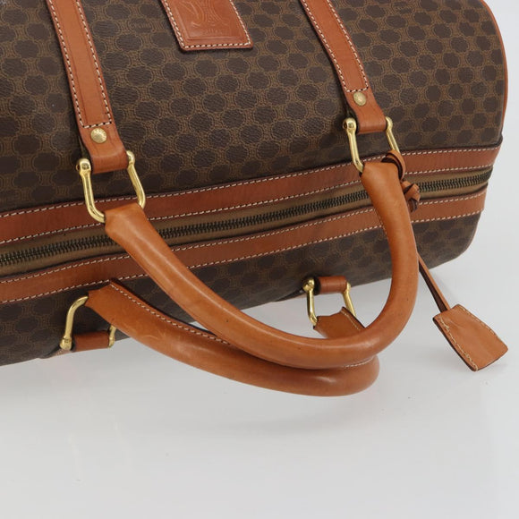 CELINE Macadam Canvas Boston Bag PVC Leather Brown Gold Auth ep14989A