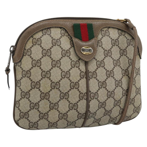 GUCCI GG Supreme Web Sherry Line Tas PVC Beige Goud 68 02 047 Auth ep14991