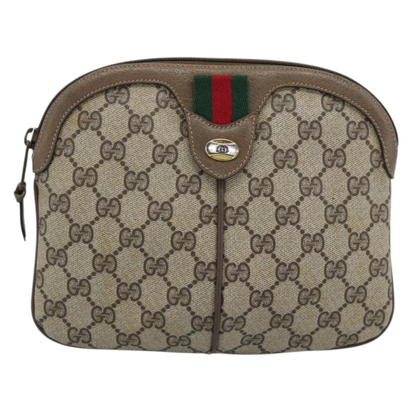 GUCCI GG Supreme Web Sherry Line Tas PVC Beige Goud 68 02 047 Auth ep14991