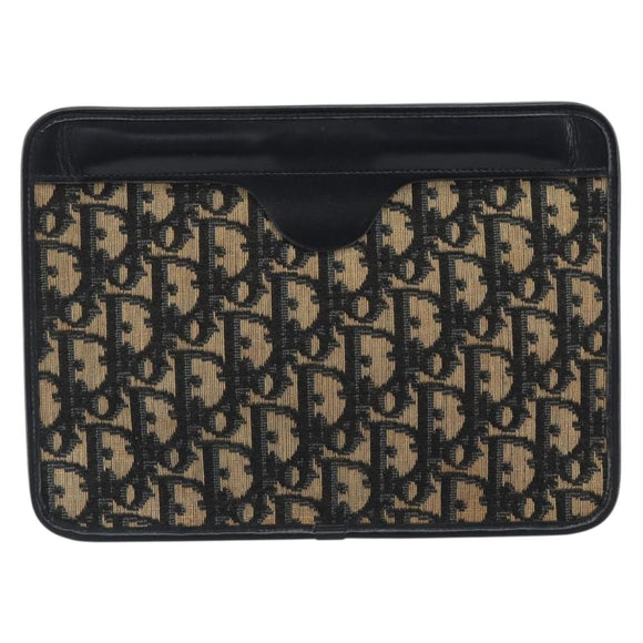 Christian Dior Trotter Canvas Clutch Bag Navy Gold Auth ep14992