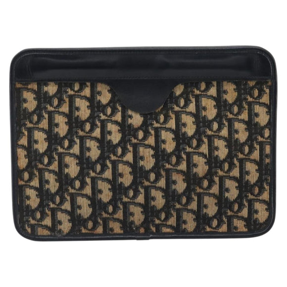 Christian Dior Trotter Canvas Clutch Bag Navy Gold Auth ep14992