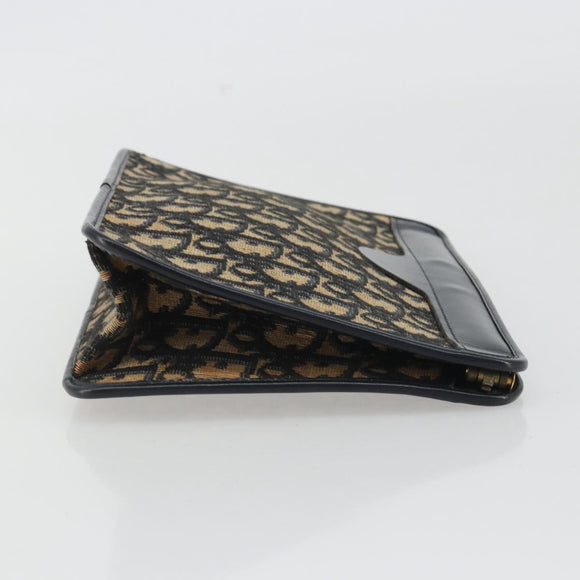 Christian Dior Trotter Canvas Clutch Bag Navy Gold Auth ep14992