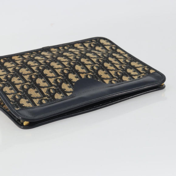 Christian Dior Trotter Canvas Clutch Bag Navy Gold Auth ep14992