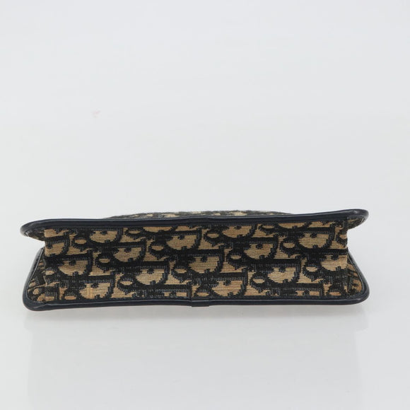 Christian Dior Trotter Canvas Clutch Bag Navy Gold Auth ep14992