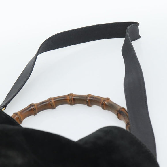 GUCCI Bamboo Shoulder Bag Suede 2way Black Gold 001 1577 2615 Auth ep14993