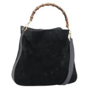 GUCCI Bamboo Shoulder Bag Suede 2way Black Gold 001 1577 2615 Auth ep14993-1