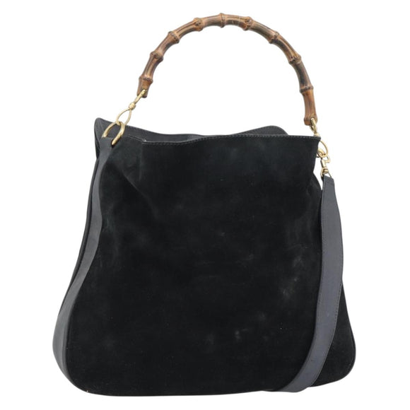 GUCCI Bamboo Shoulder Bag Suede 2way Black Gold 001 1577 2615 Auth ep14993