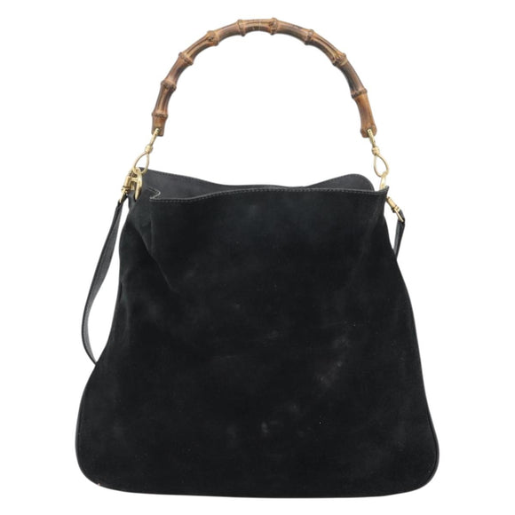 GUCCI Bamboo Shoulder Bag Suede 2way Black Gold 001 1577 2615 Auth ep14993