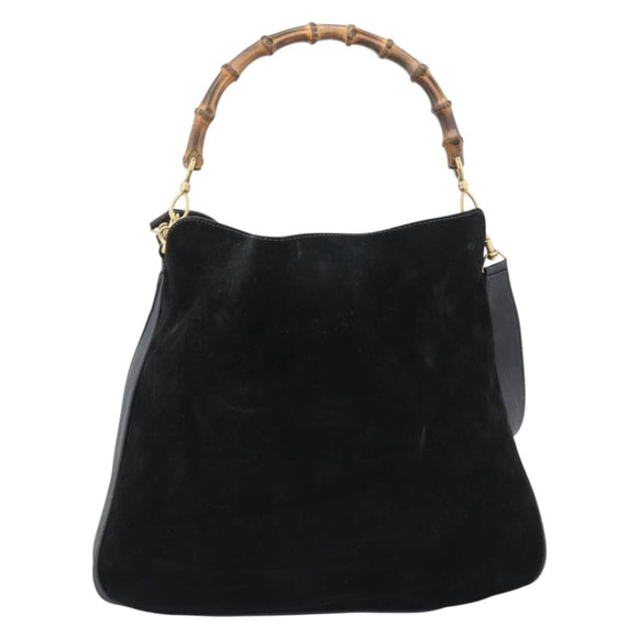 GUCCI Bamboo Shoulder Bag Suede 2way Black Gold 001 1577 2615 Auth ep14993