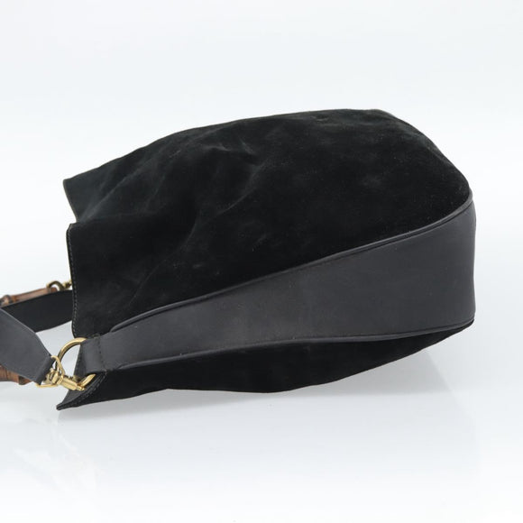 GUCCI Bamboo Shoulder Bag Suede 2way Black Gold 001 1577 2615 Auth ep14993