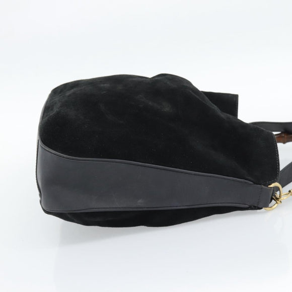 GUCCI Bamboo Shoulder Bag Suede 2way Black Gold 001 1577 2615 Auth ep14993