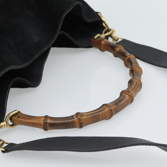 GUCCI Bamboo Shoulder Bag Suede 2way Black Gold 001 1577 2615 Auth ep14993