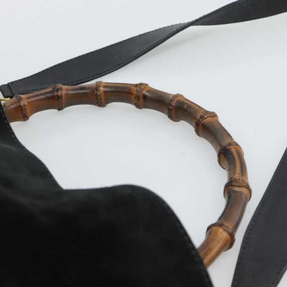 GUCCI Bamboo Shoulder Bag Suede 2way Black Gold 001 1577 2615 Auth ep14993