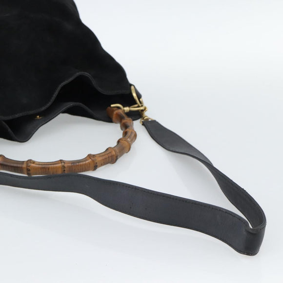 GUCCI Bamboo Shoulder Bag Suede 2way Black Gold 001 1577 2615 Auth ep14993