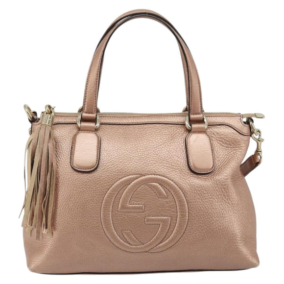 GUCCI Soho Hand Bag Leather 2way Pink Gold 308362 Auth ep15003A