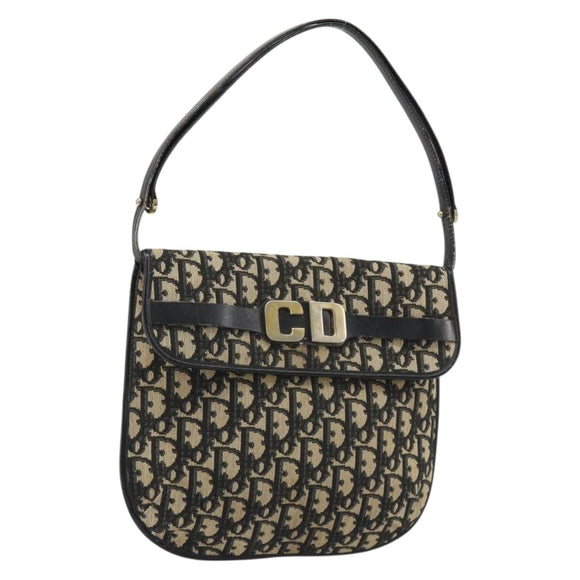 Christian Dior Trotter Canvas Shoulder Bag Navy Gold Auth ep15009