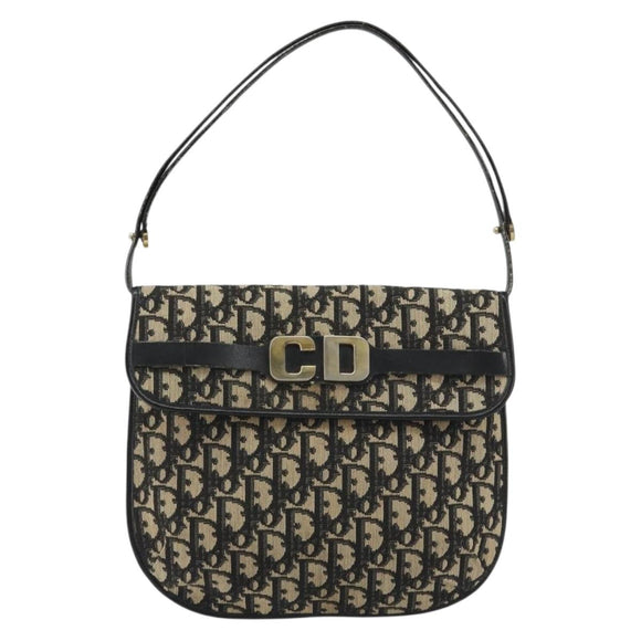 Christian Dior Trotter Canvas Shoulder Bag Navy Gold Auth ep15009