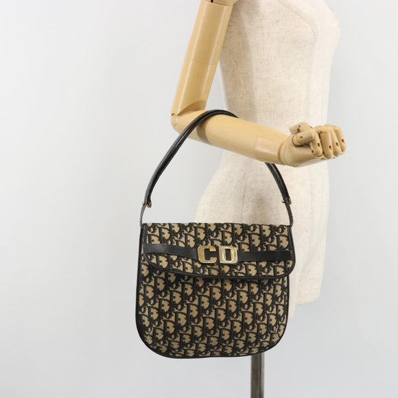 Christian Dior Trotter Canvas Shoulder Bag Navy Gold Auth ep15009