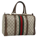 GUCCI GG Supreme Web Sherry Line Boston Bag PVC Beige Gold Auth ep15012-1