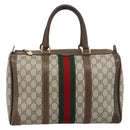 GUCCI GG Supreme Web Sherry Line Boston Bag PVC Beige Gold Auth ep15012-13