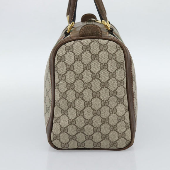GUCCI GG Supreme Web Sherry Line Boston Bag PVC Beige Gold Auth ep15012