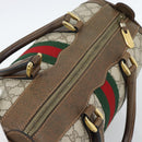 GUCCI GG Supreme Web Sherry Line Boston Bag PVC Beige Gold Auth ep15012-6