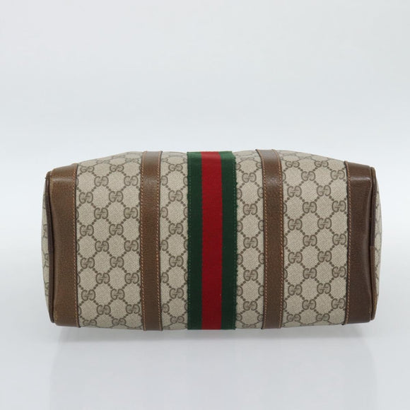 GUCCI GG Supreme Web Sherry Line Boston Bag PVC Beige Gold Auth ep15012