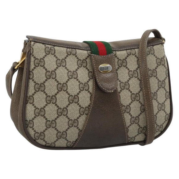GUCCI GG Supreme Web Sherry Line Bag PVC Beige Gold 72 02 024 Auth ep15016
