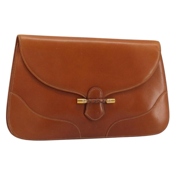 GUCCI Clutch Bag Leather Brown Gold Auth ep15027A
