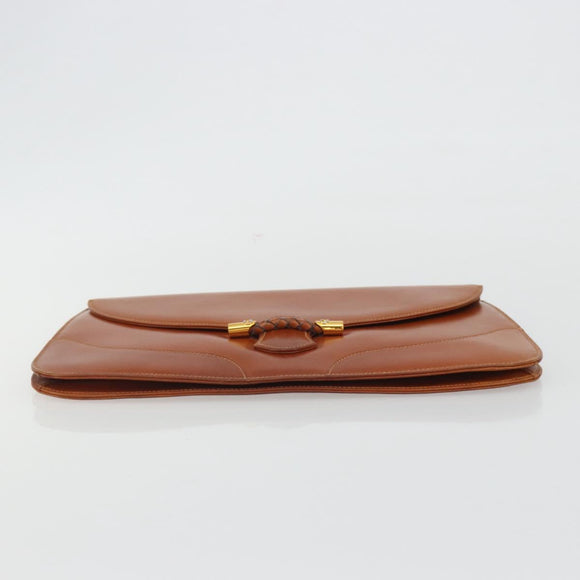GUCCI Clutch Bag Leather Brown Gold Auth ep15027A