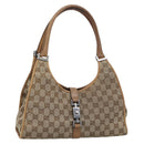 GUCCI GG Canvas Jackie Shoulder Bag Beige Silver 01719 Auth ep15028-1